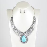 Turquoise Zinc Alloy Jewelry Sets, earring & necklace, with Synthetic Turquoise, plated, twist oval chain & for woman 45mm,20mm 