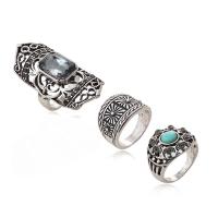 Turquoise Zinc Alloy Finger Ring, with acrylic rhinestone & turquoise, antique silver color plated, for woman 17mm,19mm,44*20mm 