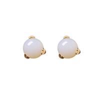 Hetian Jade Stud Earring, with 925 Sterling Silver, Round, 24K gold plated, for woman, white 