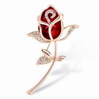 Crystal Brooch, Zinc Alloy, with Crystal, Rose, plated, Unisex & with rhinestone 40*60mm 