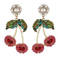 Plastic Pearl Zinc Alloy Earring, zinc alloy post pin, Cherry, plated, for woman 