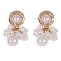 Plastic Pearl Zinc Alloy Earring, with Plastic Pearl, zinc alloy post pin, Cherry, plated, for woman, golden 