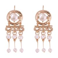 Zinc Alloy Tassel Earring, with Plastic Pearl, zinc alloy earring hook, plated, fashion jewelry & for woman, gold 