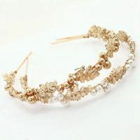 Bridal Hair Band, Zinc Alloy, Leaf, gold color plated, for woman & with pearl 135mm 