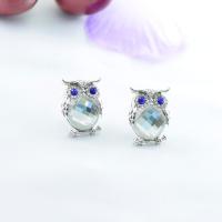 Crystal Jewelry Earring, Zinc Alloy, with Crystal, Owl, silver color plated, for woman 15*19mm 