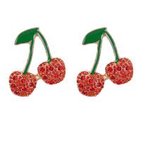 Zinc Alloy Rhinestone Drop Earring, zinc alloy post pin, Cherry, plated, for woman & with rhinestone, red 