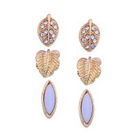 Zinc Alloy Stud Earring, with Resin, zinc alloy post pin, plated, three pieces & for woman & with rhinestone, golden, 13mm,13mm,15mm 