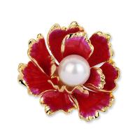 Freshwater Pearl Brooch, Zinc Alloy, with Shell Pearl, Flower, plated, for woman 43*45mm 