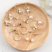 Cubic Zircon Brass Earring, with Plastic Pearl, plated & for woman & with cubic zirconia, 18*9mm,50*7mm 