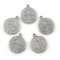 Stainless Steel Pendants, Flat Round, Christian Jewelry, original color Approx 1mm 