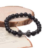Black Agate Bracelets, with Zinc Alloy, handmade, Unisex & micro pave cubic zirconia 8mm Inch 