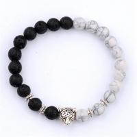 Gemstone Bracelets, with Howlite & Lava & Zinc Alloy, Round & Unisex, 8mm .5 Inch 