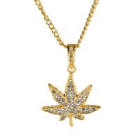 Zinc Alloy Sweater Chain Necklace, Maple Leaf, gold color plated, Unisex & with rhinestone Approx 26.3 Inch 