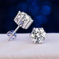 Sterling Silver Stud Earring, 925 Sterling Silver, platinum plated, for woman & with cubic zirconia, 6mm, 16.23mm 