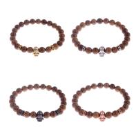 Wood Bracelet, with Zinc Alloy, Helmet, micro pave cubic zirconia & for man 8mm .5 Inch 
