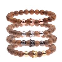 Wood Bracelet, with Zinc Alloy, micro pave cubic zirconia & for man 8mm Inch 