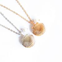 Zinc Alloy Necklace, with Plastic Pearl, with 50mm extender chain, Shell, plated, oval chain & for woman nickel, lead & cadmium free, 500mm 