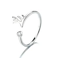 Brass Cuff Finger Ring, Antlers, platinum plated, for woman & with cubic zirconia 3mm, US Ring 