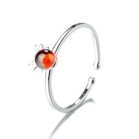 Brass Cuff Finger Ring, with Garnet, Antlers, platinum plated, adjustable & for woman, 4mm US Ring 