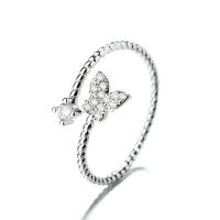 Brass Cuff Finger Ring, Butterfly, platinum plated, adjustable & micro pave cubic zirconia & for woman, 16mm, US Ring 