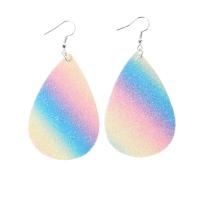 Fashion Create Jewelry Earring, PU Leather, with Zinc Alloy, zinc alloy earring hook, Teardrop, silver color plated, dyed & for woman & frosted, multi-colored 