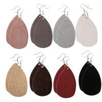 Fashion Create Jewelry Earring, PU Leather, with Zinc Alloy, zinc alloy earring hook, Teardrop, silver color plated, dyed & for woman 