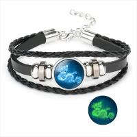 PU Leather Cord Bracelets, with Organic Glass & Zinc Alloy, zinc alloy lobster clasp, plated, Unisex & luminated Approx 10 Inch 