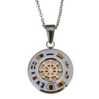 Stainless Steel Jewelry Necklace, Flat Round, oval chain & enamel, original color 2mm Approx 17 Inch 
