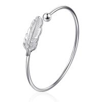 Zinc Alloy Cuff Bangle, Feather, platinum color plated, adjustable & for woman, nickel, lead & cadmium free, 62mm 