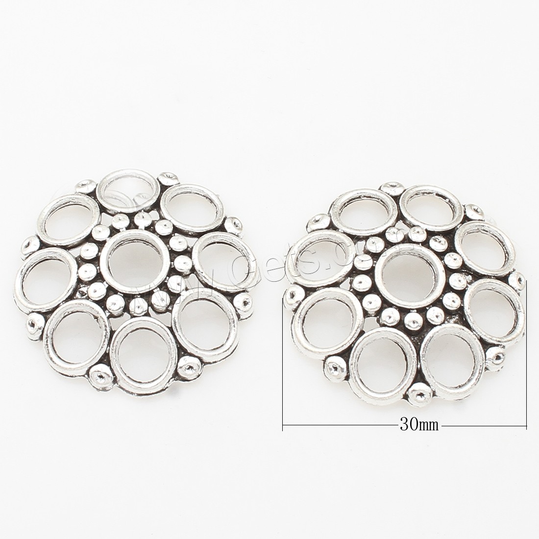 Zinc Alloy Bead Caps, Flower, plated, hollow, silver color, nickel, lead & cadmium free, 30*6mm, 100PCs/Bag, Sold By Bag