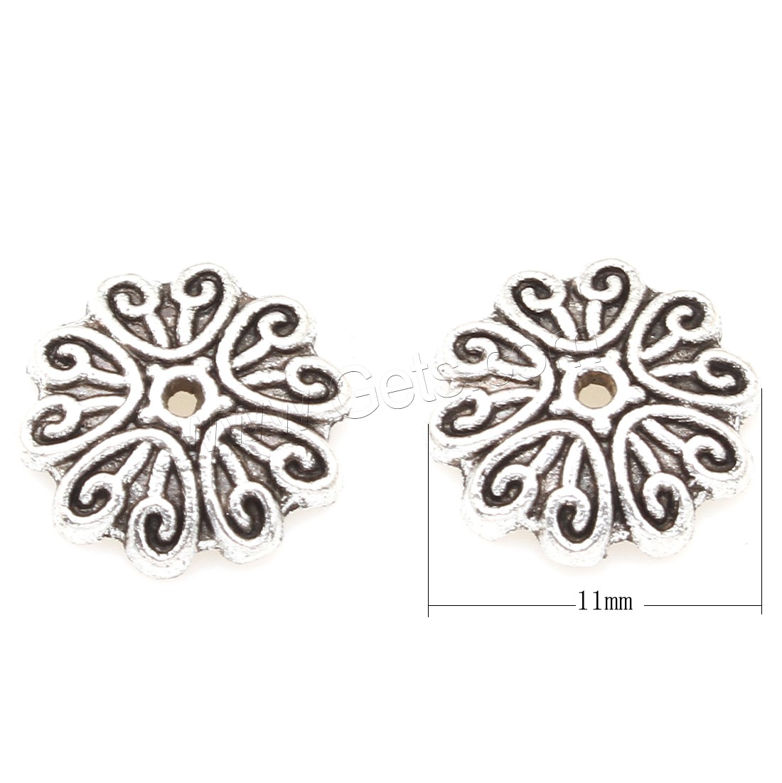 Zinc Alloy Bead Caps, Flower, plated, silver color, 11*2mm, 1000PCs/Bag, Sold By Bag