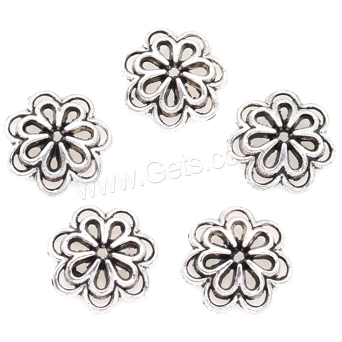 Zinc Alloy Bead Caps, Flower, plated, hollow, silver color, 14*4mm, 500PCs/Bag, Sold By Bag