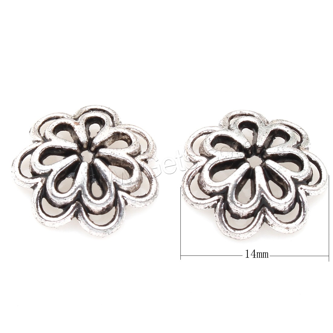 Zinc Alloy Bead Caps, Flower, plated, hollow, silver color, 14*4mm, 500PCs/Bag, Sold By Bag
