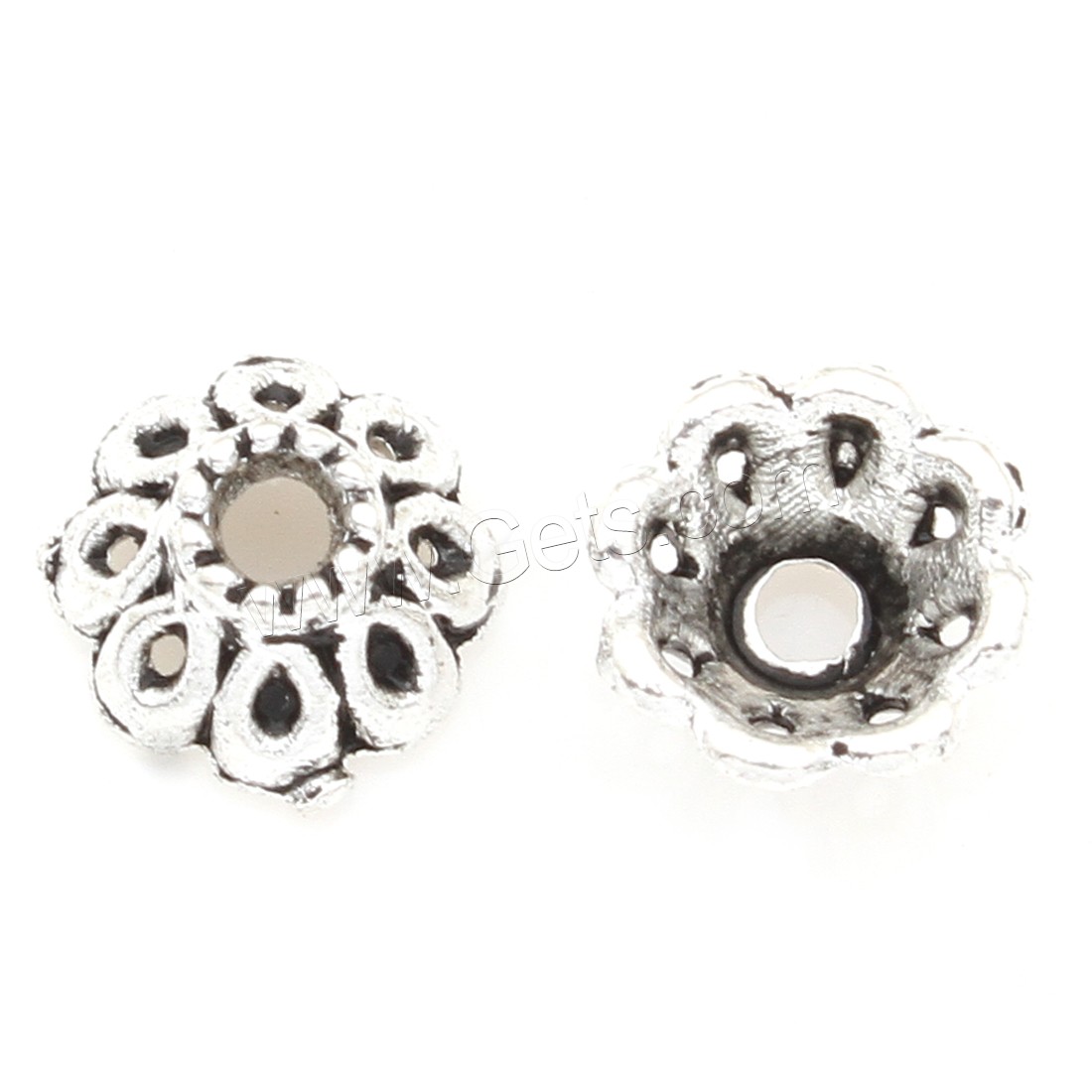 Zinc Alloy Bead Caps, Flower, plated, hollow, silver color, 7*4mm, 1500PCs/Bag, Sold By Bag