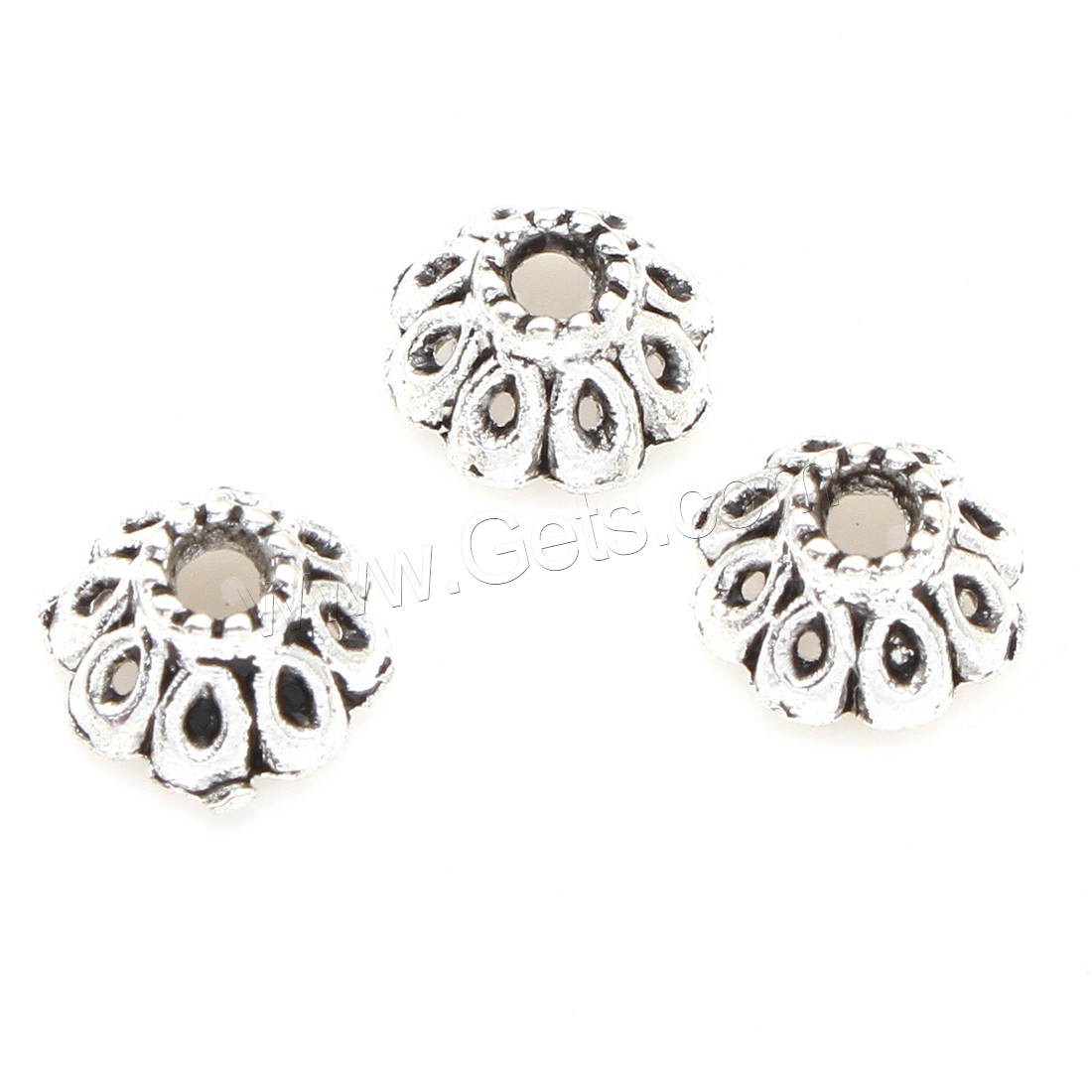 Zinc Alloy Bead Caps, Flower, plated, hollow, silver color, 7*4mm, 1500PCs/Bag, Sold By Bag