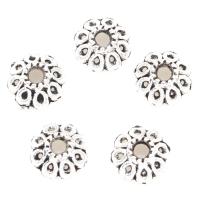 Zinc Alloy Bead Caps, Flower, plated, hollow, silver color, 7*4mm 