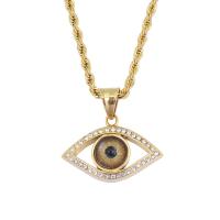 Stainless Steel Sweater Chain Necklace, Evil Eye, gold color plated, Unisex & micro pave rhinestone 30*32mm Approx 23.6 Inch 