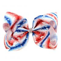Cloth Bowkont Hair Clip, with Rhinestone, Bowknot, printing, for children & iron-on Approx 8 Inch 