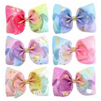 Cloth Bowkont Hair Clip, with Zinc Alloy, Bowknot, printing, for children & gold accent Approx 8 Inch 