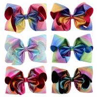 Cloth Bowkont Hair Clip, with Zinc Alloy, Bowknot, printing, Laser & gradient color & for children 200mm,77mm Approx 8 Inch 