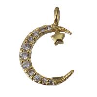 Cubic Zirconia Micro Pave Brass Pendant, Moon and Star, gold color plated, micro pave cubic zirconia Approx 1.5mm 