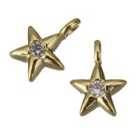 Brass Star Pendants, gold color plated, with cubic zirconia Approx 1.2mm 
