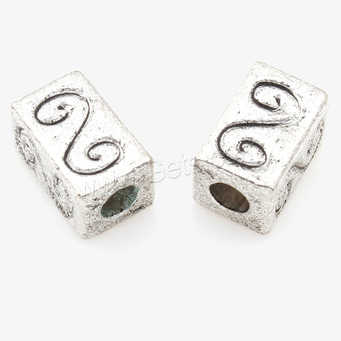 Zinc Alloy Jewelry Beads, Rectangle, plated, silver color, nickel, lead & cadmium free, 7*10mm, 250PCs/Bag, Sold By Bag