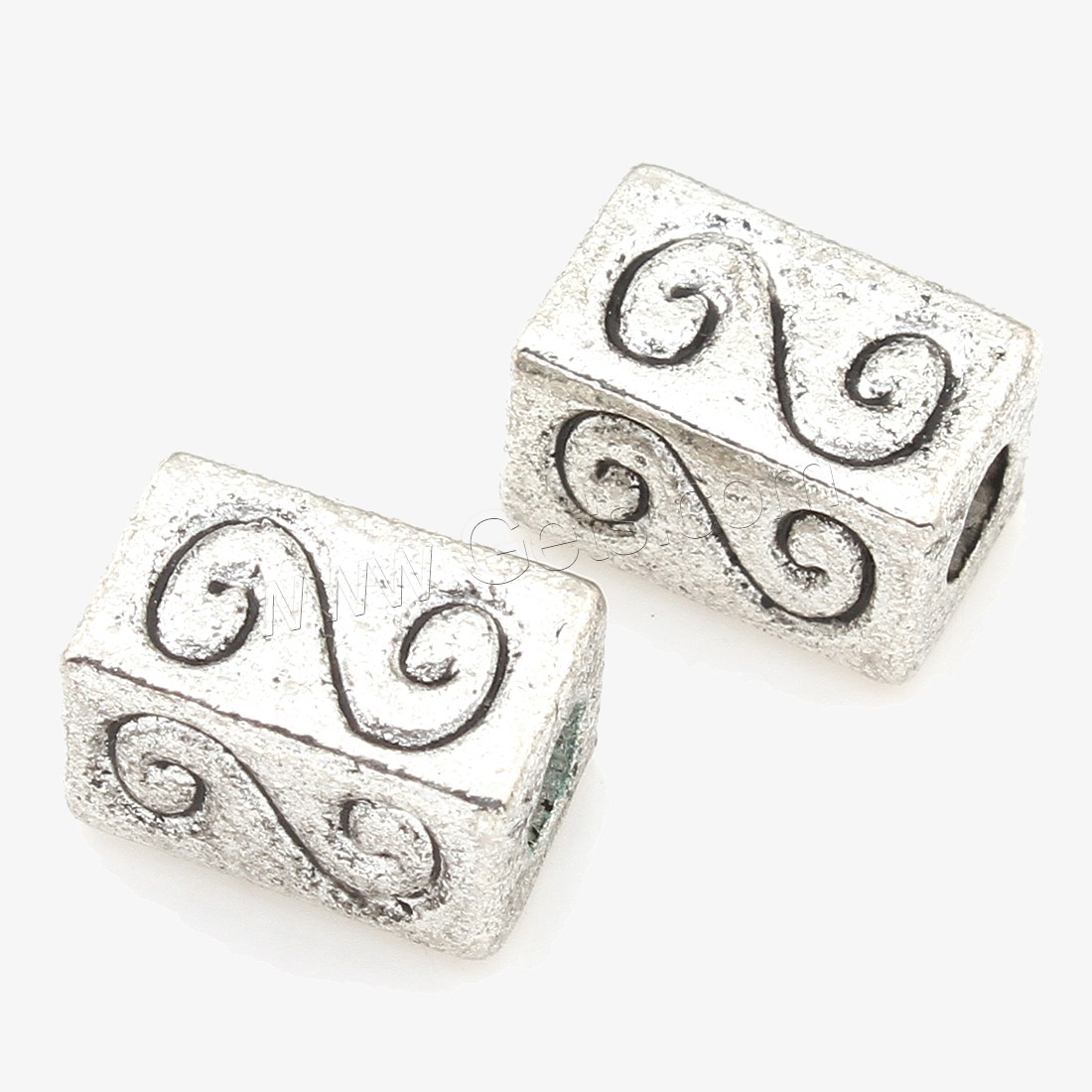 Zinc Alloy Jewelry Beads, Rectangle, plated, silver color, nickel, lead & cadmium free, 7*10mm, 250PCs/Bag, Sold By Bag