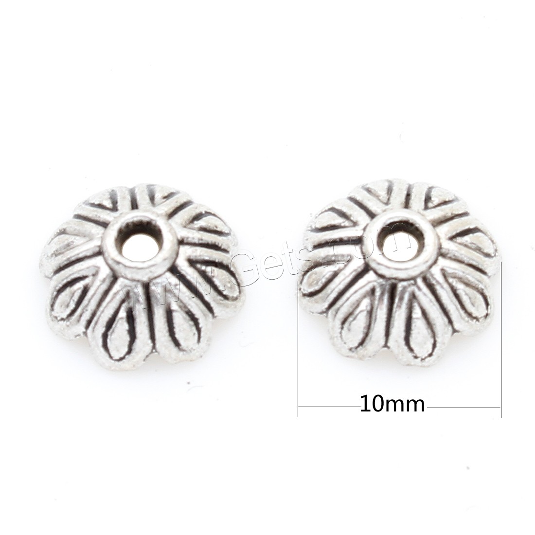 Zinc Alloy Bead Caps, Flower, plated, silver color, nickel, lead & cadmium free, 10*4mm, 2Bags/Lot, Sold By Lot