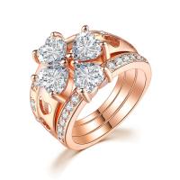Cubic Zircon Brass Finger Ring, Heart, rose gold color plated, for woman & with cubic zirconia, 5*6mm 