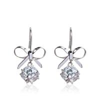 Cubic Zircon Brass Earring, silver color plated, for woman & with cubic zirconia 14*25mm 