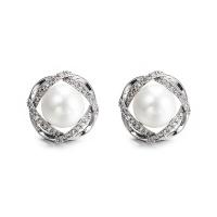 Cubic Zirconia Micro Pave Brass Earring, with Plastic Pearl, plated, micro pave cubic zirconia & for woman, 14*14mm 