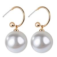 Plastic Pearl Zinc Alloy Earring, with Plastic Pearl, gold color plated, for woman 45*25mm 