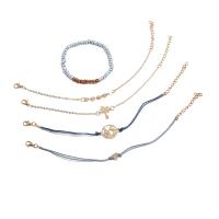 Zinc Alloy Bracelet Set, with Cotton Cord, plated, 5 pieces & Adjustable & Unisex 